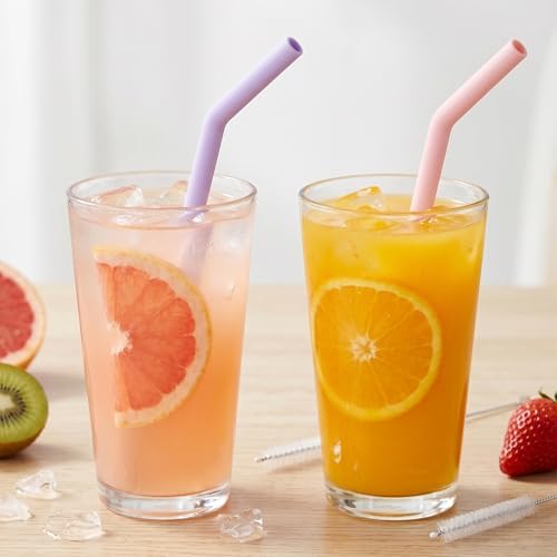 NiHome 6-Pack Wide Reusable Bent Silicone Straws for Smoothies, Milkshake - Image 2