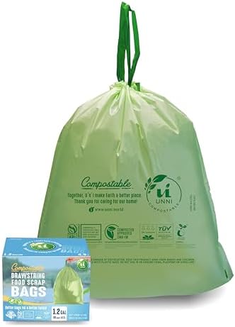 UNNI Compostable Drawstring Bags, 1.2 Gallon, 80 Count, Extra Thick 1 Mil by UNNI