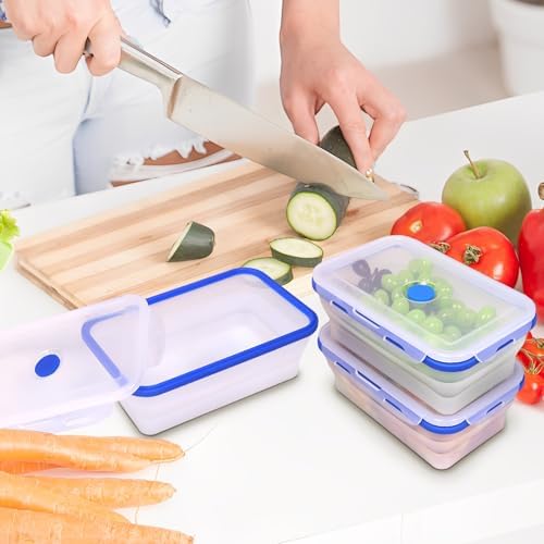 3 Pack Translucent Collapsible Silicone Food Storage Containers with Lids, 40.6oz Bento Lunch Boxes, for Kitchen, Office, Camping, Travel, BPA Free - Image 5
