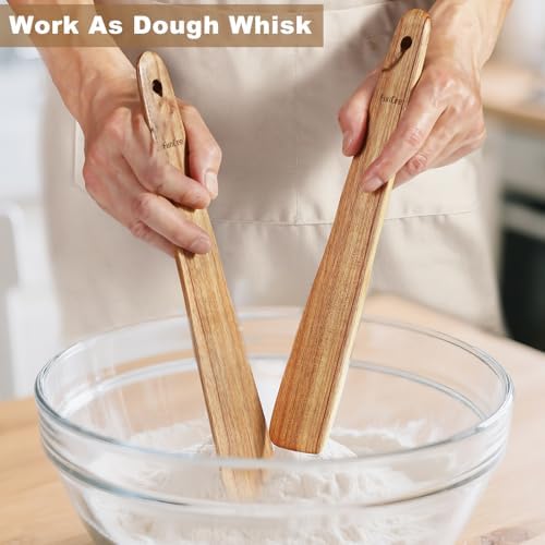 2 Pack Teak Wood Spatula, 12 Inch Wooden Spoons for Cooking, Sourdough Starter, Flat Steak Turner, Dough Whisk Spurtle Baking Utensil, Heat Resistant Spatulas for Cast Iron Flipping, stirring, Turning - Image 4