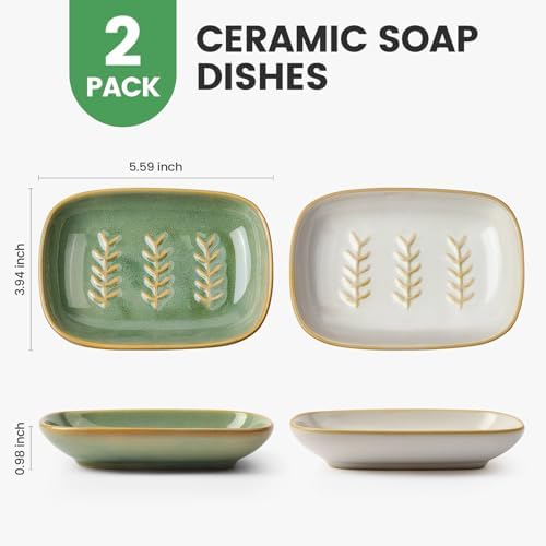 2 Pack Ceramic Soap Dish for Cleaner Shower, Decorative Soap Holder for Bar Square Shampoo or Sponge, Cute Shower Soap Dish Soap Saver Tray Container for Bathroom Kitchen Sink, Easy to Clean - Image 5