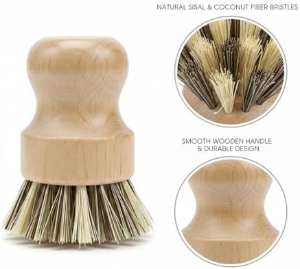 Natural Sisal & Coconut Pot Brush with Wooden Handle - Eco-Friendly Dish Scrubber for Cast Iron, Stainless Steel Cookware (1 Pack) - Image 6