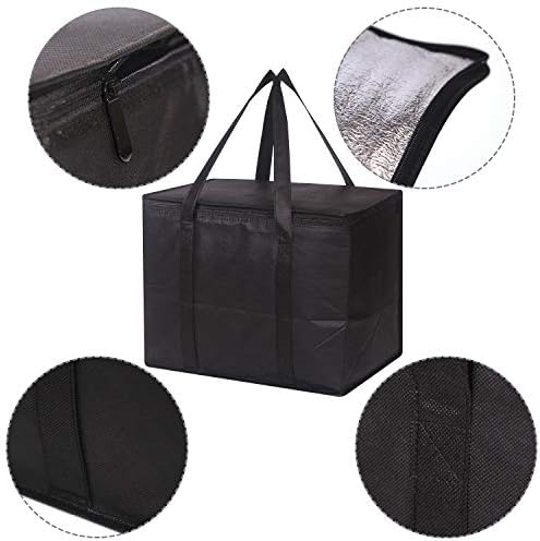 Set of 4 Large Insulated Reusable Grocery Bags with Sturdy Zipper and Handles, Foldable Washable Heavy Duty Cooler Totes for Hot or Cold Food Delivery, Groceries, Travel, Shopping - Image 4