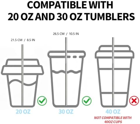 12 Pack Reusable Stainless Steel Metal Drinking Straws: 3 Bent + 3 Straight 8.5 in and 3 Bent + 3 Straight 10.5 in, Includes 2 Cleaning Brushes, Fits 20-30 oz Tumblers, Dishwasher Safe - Image 5