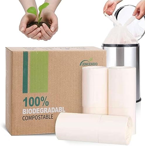 5 Gallon Compostable Trash Bags with Handles Compost Bags 0.78 Mils Food Scrape Waste Bags for Kitchen Bathroom US BPI ASTM D6400 and Europe OK Compost Home Certified 45 Couts White by JENCENBIO
