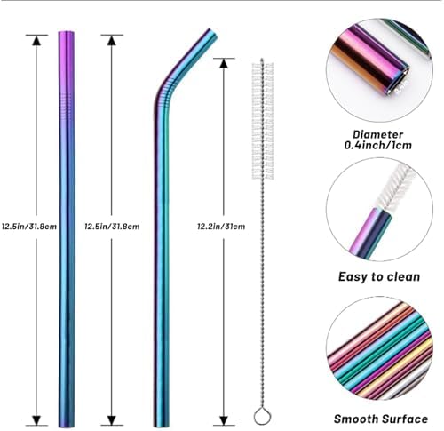 VEHHE 4 Pack 12.5-inchs Long Reusable Straws, Stainless Steel Straws - Image 2