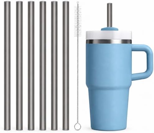 Replacement Straws Compatible with 20 oz Stanley Quencher Tumbler, 8.5 Inch Reusable Straws, Drinking Cup Accessories, Black-6 Pack by Bubrike