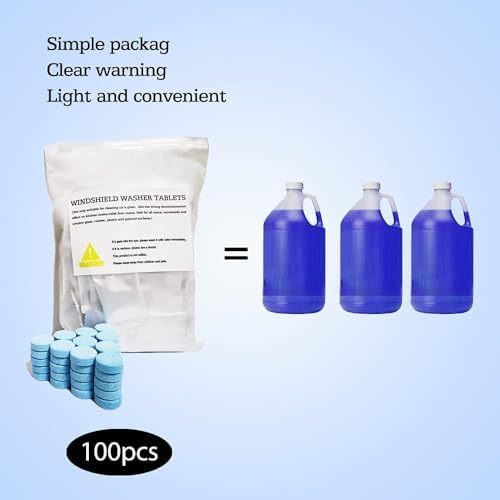 DOKIKO 100 Pcs Atuo Windshield Washer Tablets,Windshield Wiper Fluid,1 Pack Makes 105 Gallons,1 Piece Makes 1.05 Gallons(Winter: Use With De-icer or Methanol) - Image 2