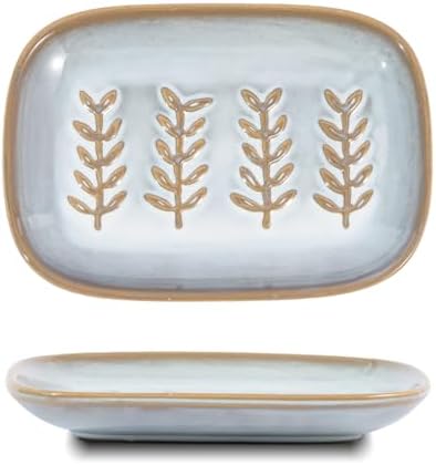HighHerz Aesthetic Ceramic Soap Dish for Shower, Soap Holder with Raised Relief, Shower Soap Dish for Shampoo Bar Or Sponge, Soap Saver for Bathroom, Kitchen, Sink, Decorative Soap Tray(Grey&White) by HighHerz
