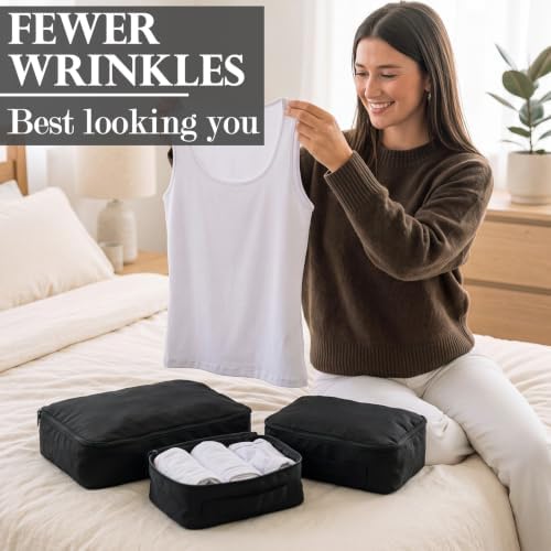 Shinymoon 3 Set 100% Cotton Packing Cubes 3 Sizes Regular Black - Image 5