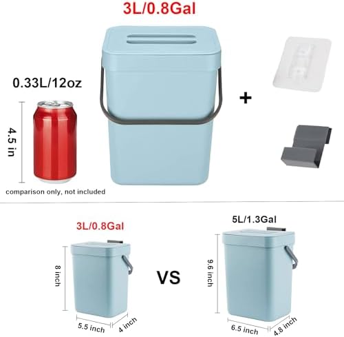 LALASTAR Compost Bin Kitchen, Small Compost Bin for Kitchen, Countertop Compost Bucket with Lid, Odorless Hanging Trash Can for RV/Office/Dog, Mini Food Waste Bin for Countertop, 3L/0.8 Gal, Blue - Image 4