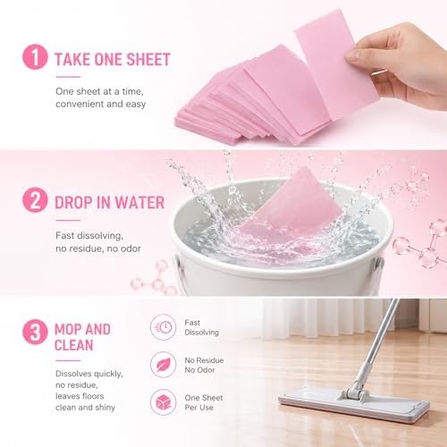 100PCS Multi-Surface Floor Cleaning Tablets, Dissolvable Hardwood Tile Laminate Cleaner, Eco-Friendly Concentrated Mop Solution for Spray Mops, Robot Mops & Buckets, with Natural Scents (Pink) - Image 4
