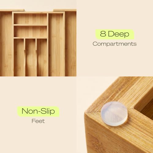 Drawer Organizer for Kitchen Organization – Expandable Bamboo Silverware Drawer Organizer with Removable Knife Block, Bamboo Cutlery, Non-Slip Utensil Organizer with 7-Slot Knife Storage for Flatware - Image 6