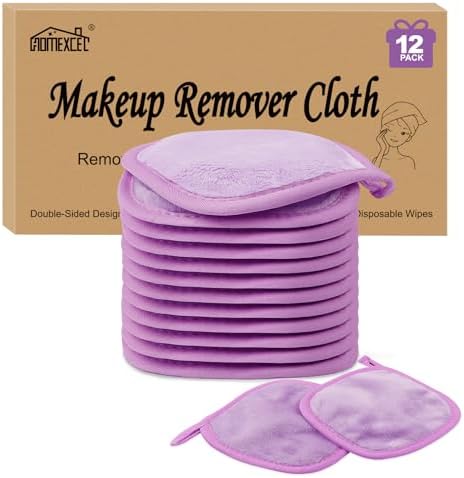 HOMEXCEL Makeup Remover Cloth 12 Pack Reusable Makeup Remover Pads Washable by HOMEXCEL