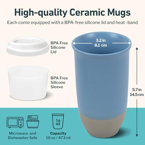 NOVA CERAMICS Travel Mug - Ceramic Coffee Mug With Lid – Microwave & Dishwasher Safe Coffee White & Grey Tumbler - Fits In Cup Holder – 16oz – Coastal Drift - Image 3