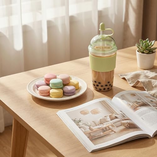 Reusable Ices Coffee Cups with Lids and Straws 17oz, Boba Cup with Straw, Tumbler with Silicone Sleeve for Cold Drinks, Iced Coffee, Bubble Tea Green - Image 2