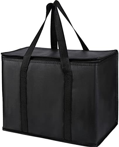 2 pack Additional Bottom Plate Black Insulated Grocery shopping bag , Delivery,pizza,reusable bags, Sturdy zipper,Collapsible,tote,cooler,thermal,Beach,waterproof heavy duty by Musbus