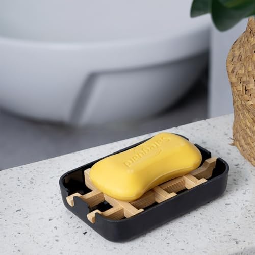 Bamboo Fiber Soap Holder & Dish, Black, 2 Pack - Image 4