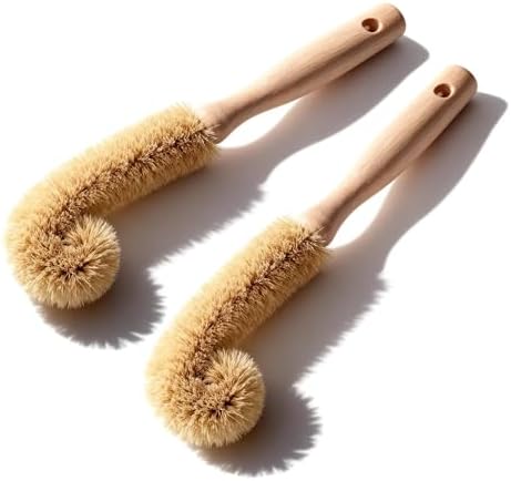 Bottle Brush Cleaner,Long Beech Wood Handle Non-Scratch,L-Shape for Cleaning Coffee Cups,Mason,Thermos,Glass Bottle,Beer Bottles,Wine Bottles,Baby Bottle-2 Pack by milinkllc