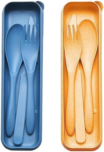 Reusable Travel Utensils Set with Case Wheat Straw Fork Spoon Knife Cutlery by Unknown