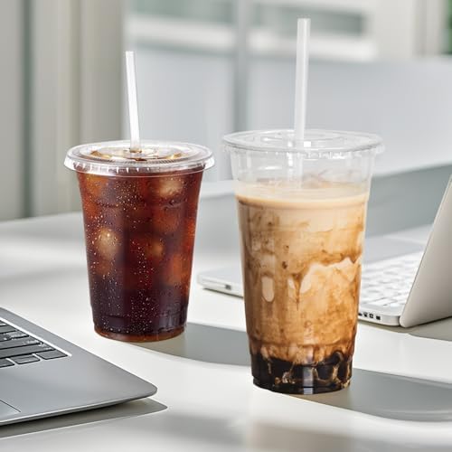 12oz Clear Plastic Cups with Lids and Straws 100 Pack - Image 5