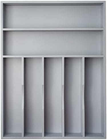 Bamboo Silverware Holder Drawer Utensil Organizer with 7 Slots Gray by Besilord