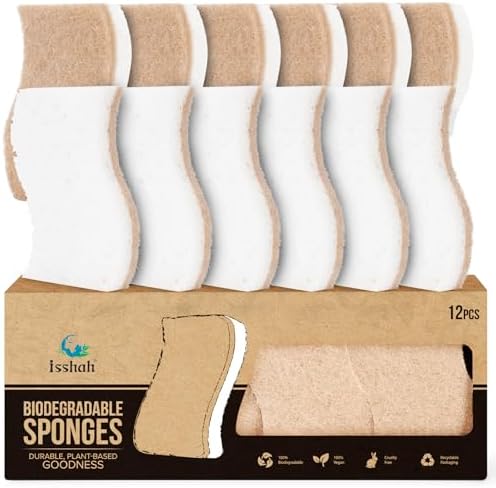 Isshah Natural Kitchen Scrub Sponges for Dishes - S-Shaped - 12 Count by Isshah