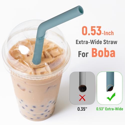 NiHome 6 PCS Extra Wide Reusable Bent Silicone Straws for Boba & Smoothies - Image 3