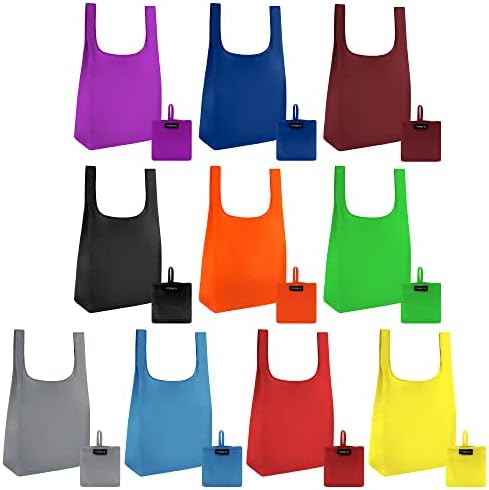 Masirs Reusable Grocery Bag (10-PACK | COLORS) - Reusable Ripstop Bags - Large, Strong Eco Friendly Bags - Foldable Shopping Bag - For Kitchen, Grocery & More - Packable Shopping Bag by Masirs