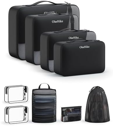 OlarHike Packing Cubes for Travel,Gifts for Women Mom,Anti-Tearing Suitcase Organizer for Luggage with Shoe & Hanging Toiletry Bag,Vacation Essentials & Accessories for Cruise Ship,9 Set,Black by OlarHike