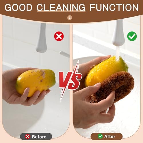 Sawysine 8 Pcs Tawashi 100% Natural Coconut Coir Fiber Brush, Vegetable Scrub Brush Heads Ideal for Fruit Veggie Scrub Wash, Kitchen Cleaning Needs, Japanese Design - Image 7