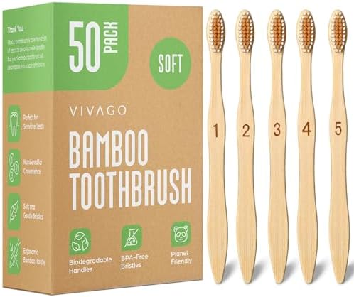 VIVAGO Bamboo Toothbrushes 50 Pack - Soft Bristles Toothbrushes for Adults by VIVAGO
