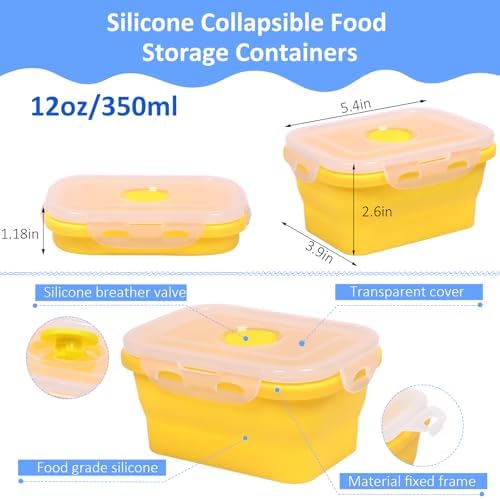 5 Pack Collapsible Silicone Food Storage Containers with Leak-Resistant Lids, 12 oz Small Foldable Snack Box Bento Box, For Kitchen, Office, Camping, Travel, BPA Free - Image 3