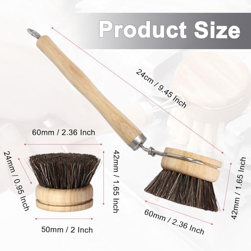 5 Pc Wood Dish Brush, 4 Horsehair Heads with 1 Handle - Image 2