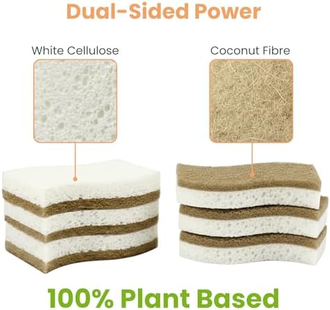 12 Pack Non-Scratch & Odor-Free Eco Sponges – Natural Biodegradable Cellulose & Coconut Fiber Kitchen Scrubbers – Compostable, Zero Waste Sponges for Dishwashing & Cleaning - Image 4