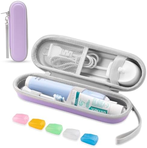 Toothbrush Travel Case for Oral B/Oral-B Pro 1000 1500 5000 7000 & Philips Sonicare 4100 1100 5300 5100 6100/iO Electric Toothbrush, Hard Protective Storage Bag (Light purple case with toothbrush cap) by TYSORETY
