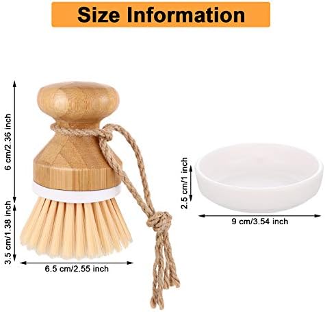 Boao 3 Pieces Bamboo Dish Scrub Brush and 1 Holder Natural Wooden Kitchen Cleaning Scrubbers Durable Bamboo Palm Household Pot Scrubber Brush for Dishes Pots Pans Kitchen Sink Cleaning - Image 2