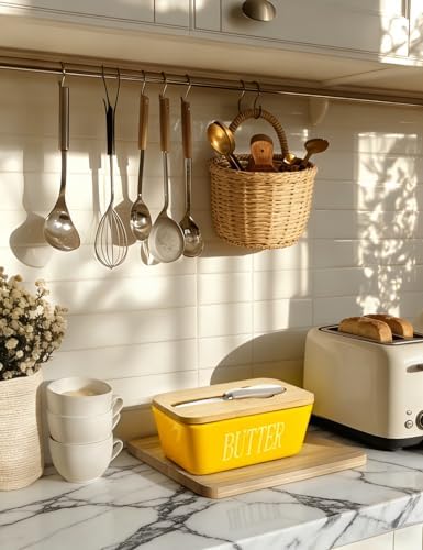 Ceramic Butter Dish with Lid and Knife Silicone Seal for Countertop Yellow - Image 6