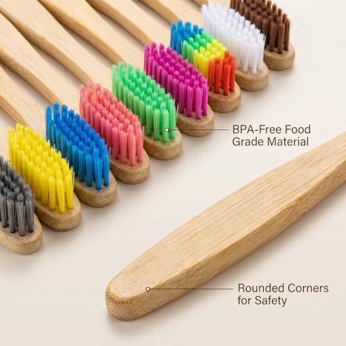 Premium Bamboo Kids Toothbrushes - 10 Color Value Pack, BPA Free Ultra Soft Bristles, Eco-Friendly Biodegradable Compostable Manual Toothbrush for Toddlers and Young Children - Image 2
