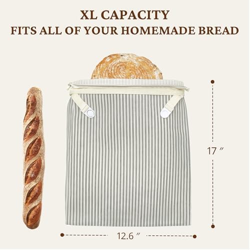 BRONYPRO Reusable Beeswax and Linen Bread Bags with Zipper, 2-Pack Waxed Bread Bags for Homemade Bread & Sourdough, Sustainable Sourdough Loaf Storage to Lock in Freshness, Large 17x12.6in, Grey - Image 6