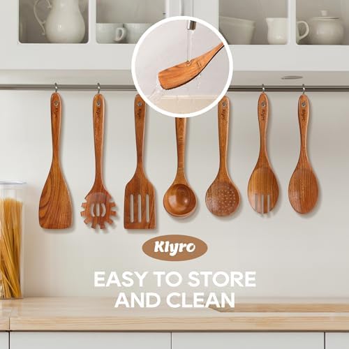Kitchen Utensils Set, 7 Piece Premium Cooking Utensils Set, Durable Non-Stick Wooden Spoons for Cooking, Kitchen Essentials for New Home - Image 5