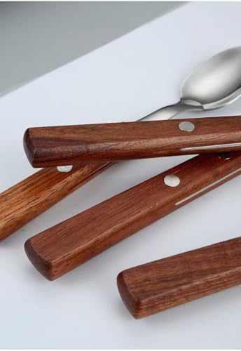 Travel Utensils with Case 4-Pack Wooden Handle Stainless Steel Reusable Travel Cutlery Set, Forks Spoons Knives Flatware Set for Camping, Picnic, Lunch Box for Men - Image 6