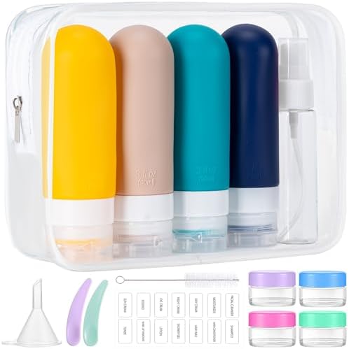 MODENGKONGJIAN 16 Pack Travel Bottles for Toiletries,TSA Approved Silicone Squeezable Travel Shampoo Bottles, 3oz Leak Proof Refillable Toiletry Cosmetic Containers (16PCS/Blue) by MODENGKONGJIAN