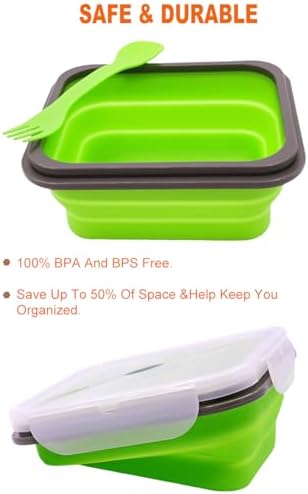 4 Pack Collapsible Silicone Bento Lunch Boxes With Lids Spoon Fork, 20.3oz, Meal Prep Food Storage Containers, Durable, Safe in Microwave, Dishwasher and Freezer, BPA Free - Image 4