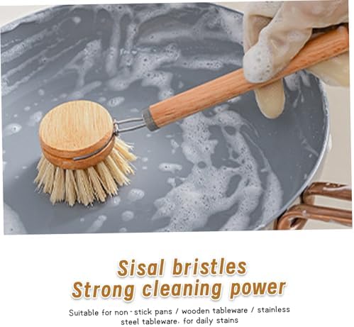 Gcroet 4PCS Bamboo Dish Brush Set Replaceable Heads Natural Wood Dish Brush with Sisal Fibers Eco-Friendly Kitchen Scrub.. - Image 2
