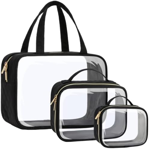 PACKISM Clear Makeup Bag Travel - TSA Approved Toiletry Bag, 3 Pack Black by Packism