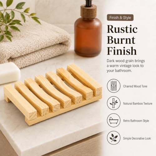 Bamboo Soap Dish for Bar Soap, Raised Wooden Holder with Drain Slots，Natural Pine Wood Soap Box - Image 4