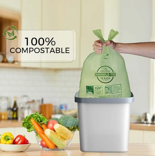 1.6 Gallon Compostable Trash Bags Drawstring, Heavy Duty Extra Thick 0.6 Mil, 6.06 Liter, 50 Bags, Small Kitchen Food Scrap Waste Bag, Unscented Pet Waste Bags, US BPI and OK Compost Home Certified - Image 4