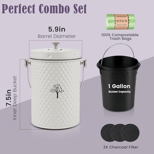 AOSION Countertop Kitchen Odorless Compost Bin with Removable Inner Bucket - Image 2