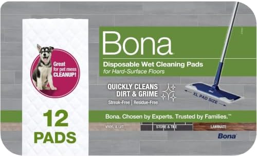 Bona Multi-Surface Floor Disposable Wet Cleaning Pads - - Residue-Free Floor Cleaning Solution for Stone,Tile,Laminate,and Vinyl Floors,12 Count (Pack of 6) by Bona
